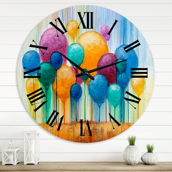 Designart 'Colourful Ornamental Trees Iv' Modern Wall Clock