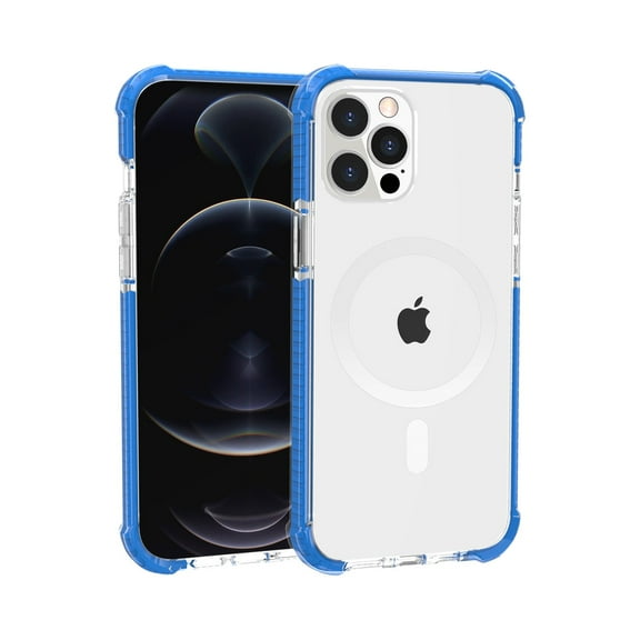 For Apple iPhone 14 (6.1") Tough Hybrid Acrylic Transparent Hard PC   TPU Color Frame Bumper Compatible with MagSafe Cover ,Xpm Phone Case [ Clear / Blue ]