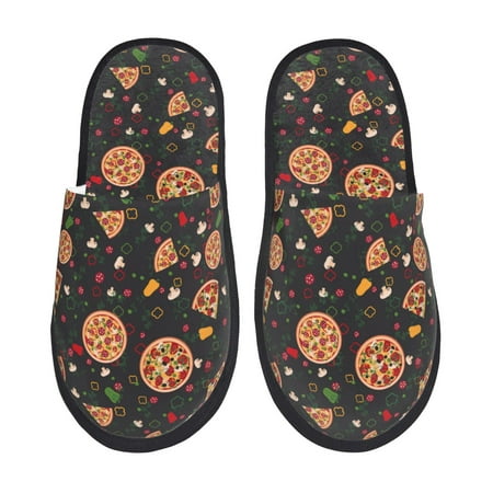 

Qekee Pizzas Mushrooms print Slippers for Women and Men Fluffy Cute Cozy House Slipper Funny Furry Bedroom Slippers for Women Indoor -Large