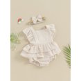 thumbnail image 4 of Musuos Baby Girls Rompers Dress 6M 9M 12M 18M Solid Color Fly Sleeve Skirt Hem Infant Bodysuits Summer Clothes with Headband, 4 of 9