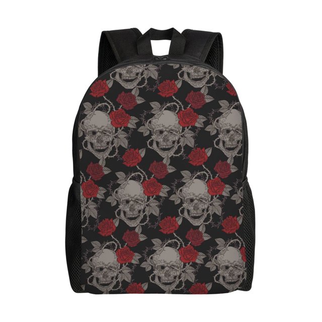 Balery Skull and Red Roses Mochila - Mochila Estilosa y Duradera para Laptop de 15 Pulgadas con Tela Oxford Impermeable