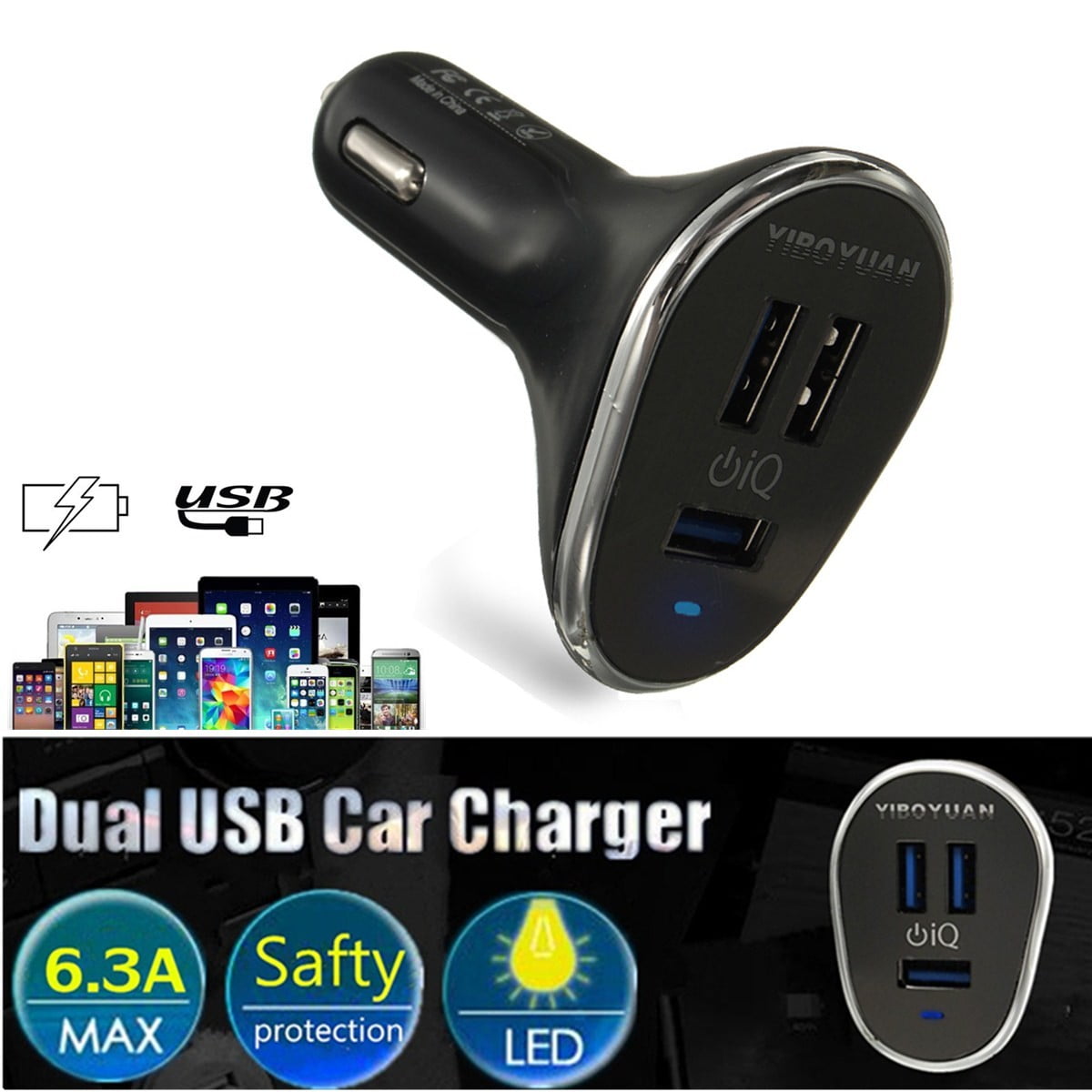 3Port USB Car Charger LED Display For iPhone 6 6s Samsung Galaxy S6 Note 5 4 HTC ...