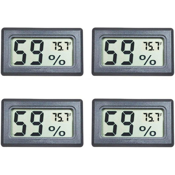 4-Pack Mini Digital Temperature Humidity Meters Gauge Indoor Thermometer Hygrometer LCD Display Fahrenheit (℉) for Reptile Tank,Jars,Guitar Case,Greenhouse, Garden, Cellar, Fridge, Closet