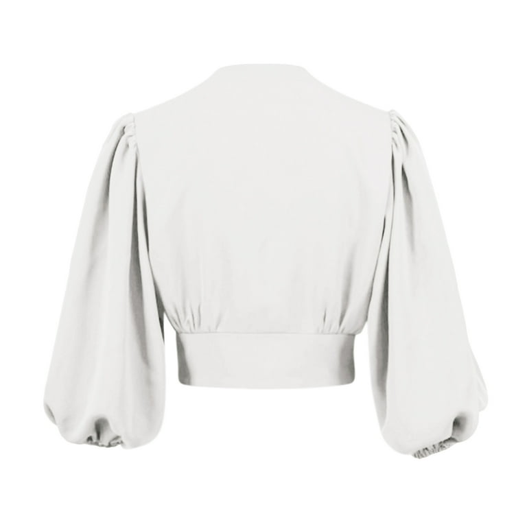 vbnergoie Women Long Sleeve V Neck Button Front Puff Lantern Sleeve Top Blouse Women Polyester Hoodies Zip up Hoodie Women