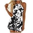 thumbnail image 2 of Women's Boho Floral Print Halter Romper Sleeveless Criss Cross Front Short Jumpsuit, 2 of 6