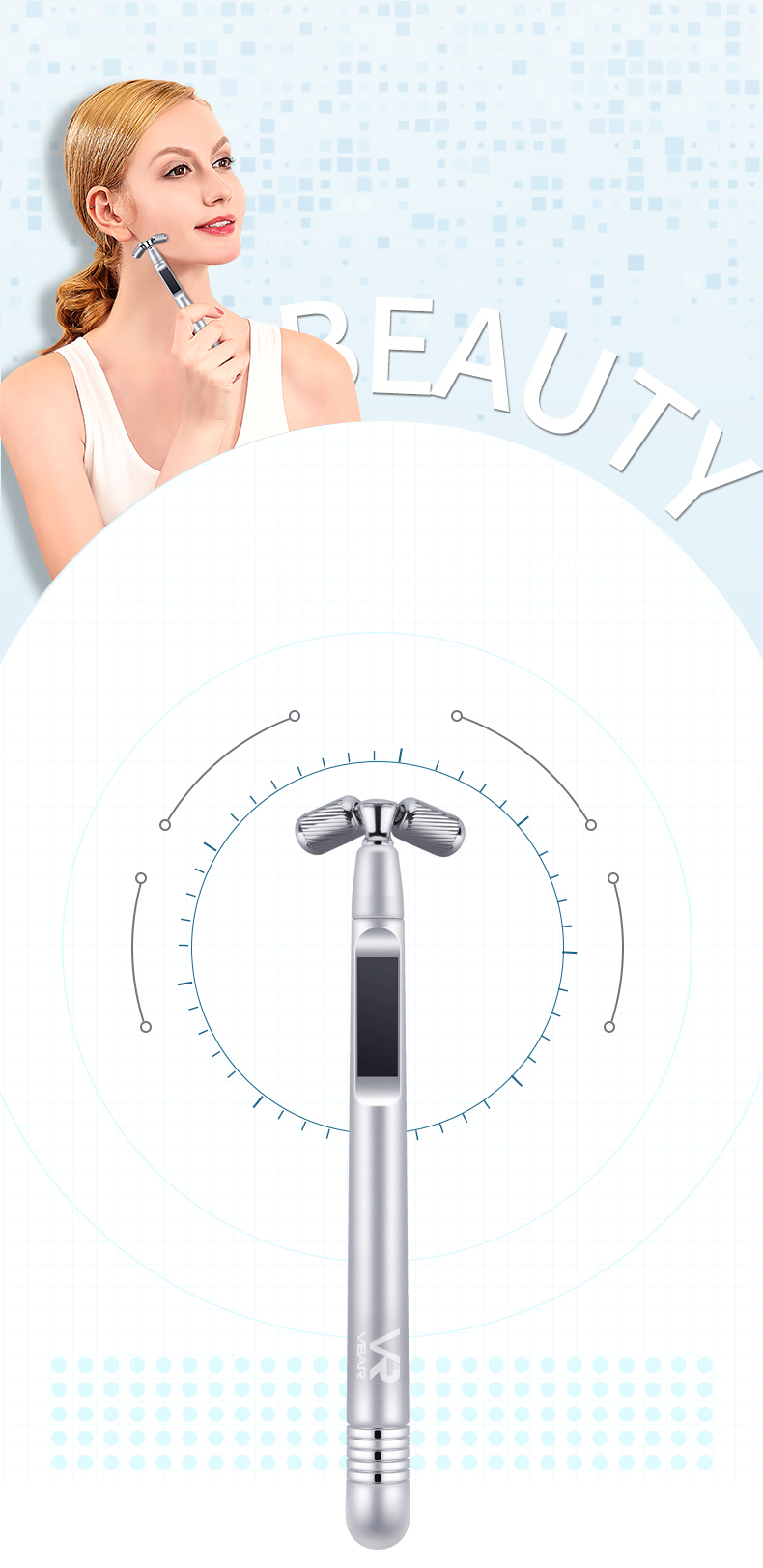 Prospera DL004 Solar Facial Massager V Shape Roller Face Lifting  Skin Care Tool (Silver)