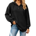 thumbnail image 4 of THNCYX Women Waffle Knit Hooded Henley Shirts Drawstring Hoodies Long Sleeve Tops Loose Fit Casual Sweatshirt Fall Clothes, 4 of 7