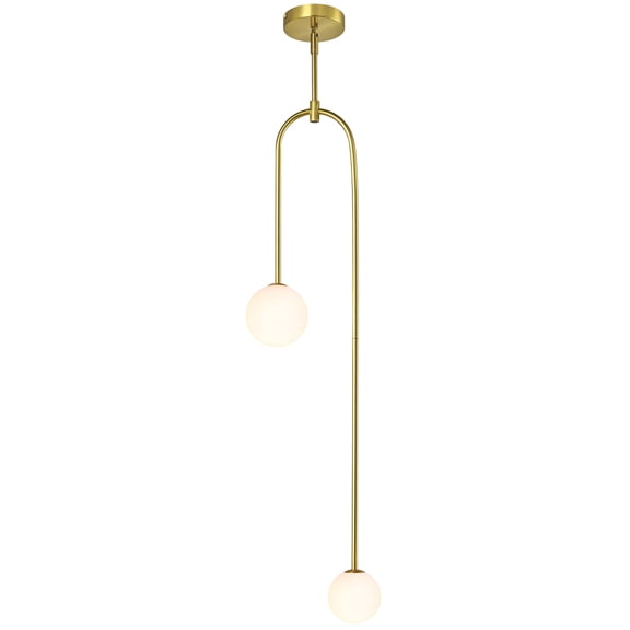 Deyidn Modern Milk Glass Pendant Light 2 Light Mid Century Chandelier Small Glass Globe Gold Pendant Lights for Kitchen Island Bedroom Dining