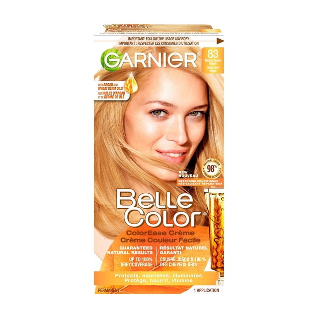 Garnier Belle Color Permanent Hair Dye, 83 Medium Golden Blonde, 100% Grey Coverage, Enriched with Argan Oil and Wheat Germ Oils - 1 Application