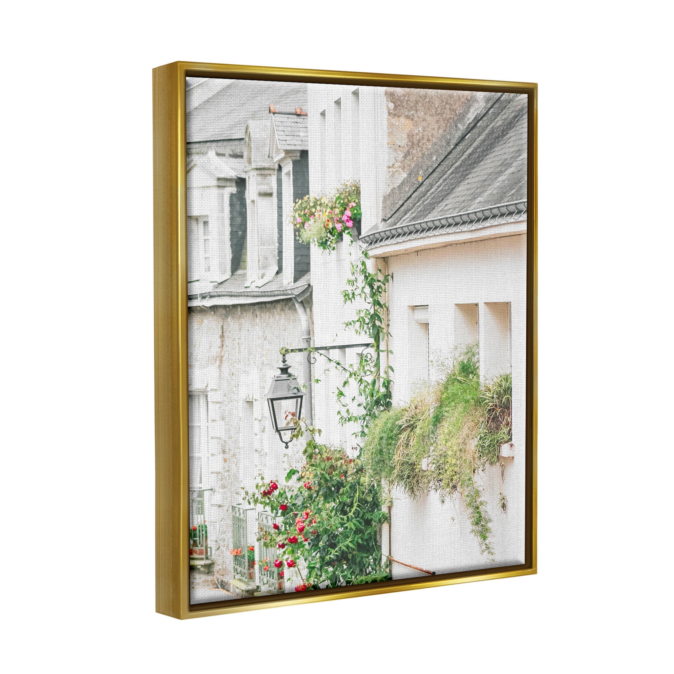 Town Street Blooming Vines Town & City Photograph Metallic Gold Framed Art Print Wall Art