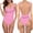 Pink, variant on Women One Piece Swimsuits U Neck Bathing Suit Adjustable Straps Monokini Swimwear