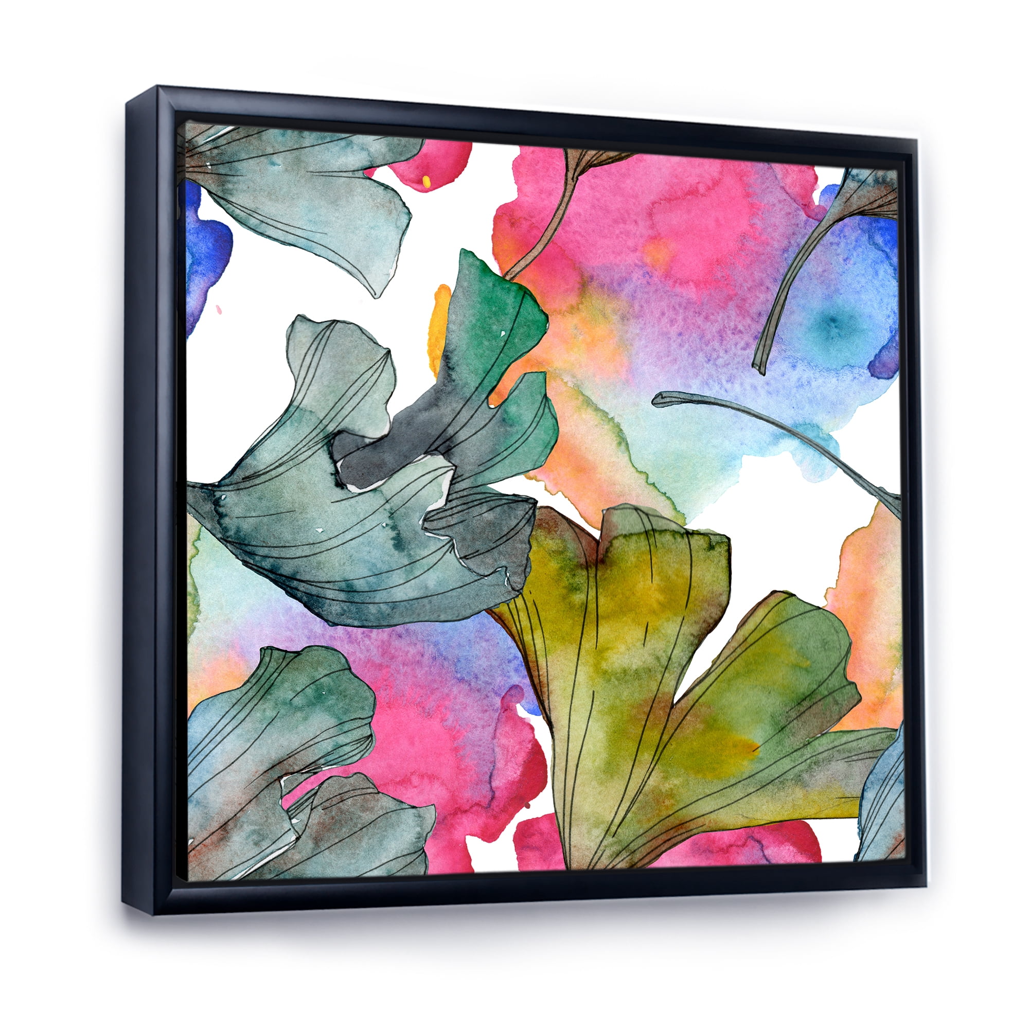 Abstract Ginkgo Biloba Leaf Foliage 16 in x 16 in Framed Painting Canvas Art Print, by Designart