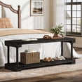 thumbnail image 5 of Finmind Solid Wood Entryway Bench with Storage Shelf, 63" Industrial Shoe Bench with Thickened Metal Tubing, Black (Easy Assembly), 5 of 8