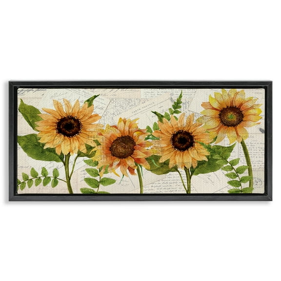 Stupell Industries Vintage European Postcard Collage Botanical & Floral Painting Black Floater Framed Canvas Art Print Wall Art, 25 x 11