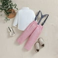 thumbnail image 5 of Otqutp Casual Bodysuits for Baby Boys Pants Sets Toddler Gentleman Outfits Long Sleeve Dress Shirt + Suspenders Pants + Bow Tie 6M-5 Years(Pink-A,6-12 Months), 5 of 9
