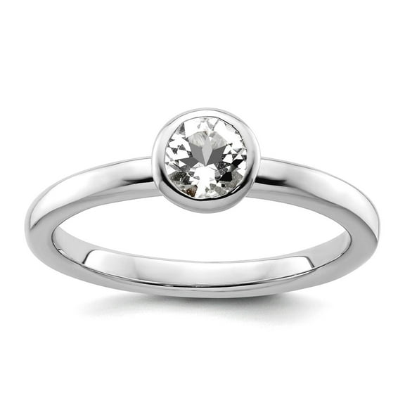 925 Sterling Silver Bezel Polished Stackable Low 5mm Round White Topaz Ring Size 8 Stackable Ring for Women