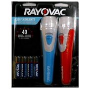 Angle View: Rayovac LED Flashlight 2 Pack, Comfort Grip Flash Light Set with Batteries Included - Perfect for Power Outages, Emergency Situations, Camping, Hiking, Dog Walking, Blue & Orange 2 Pack