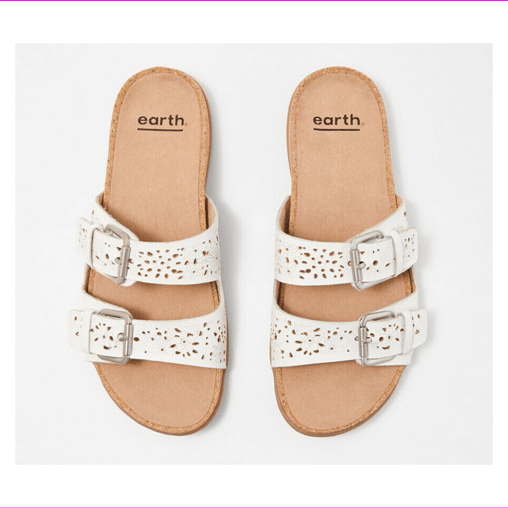 Earth Perforated Leather Slide Sandals 