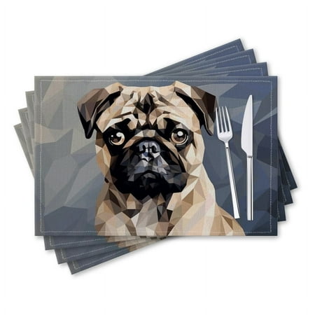 

BaHomeck placemats Set of 4 rectangle Linen Cotton Placemats for Dining Table Washable Heat Resistant 18*12inch Cute Pug Dog Portrait In Low-Poly Style