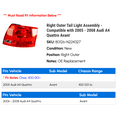 thumbnail image 2 of Right Outer Tail Light Assembly - Compatible with 2005 - 2008 Audi A4 Quattro Avant 2006 2007, 2 of 2