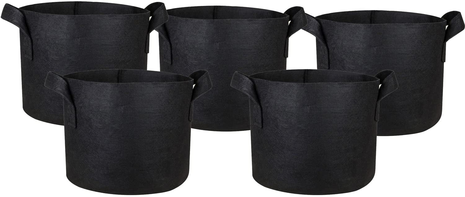 Black 5-Pack 5 Gallon Grow Bags/Aeration Fabric Pots w/Handles 