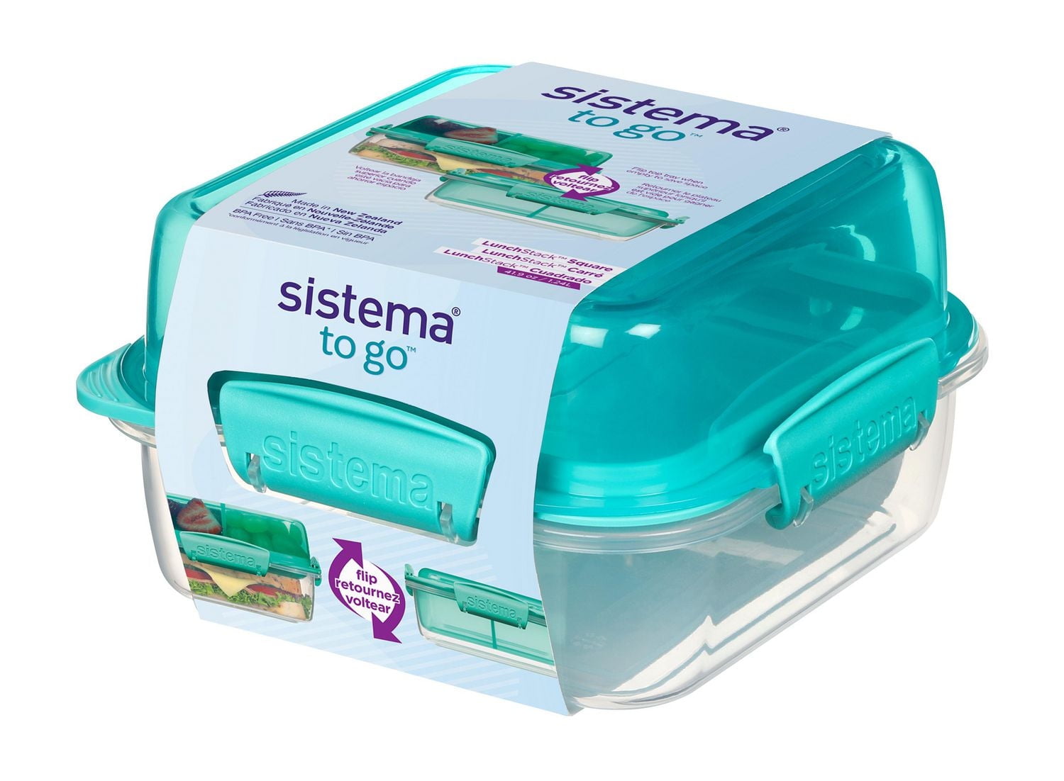 Sistema 1.24L Lunch Stack Square to Go Assorted Colours