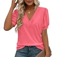 thumbnail image 5 of Ayolanni Collarless Blouses for Women Short Sleeve Solid Patchwork V-Neck Blouse Puff Dressy Plus Size Workout Tees Women's Tops, Tees & Blouses Red XL, 5 of 7