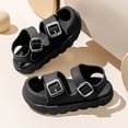 thumbnail image 2 of Floleo Toddler Boys Girls Open-Toe Sandals, Adjustable Double Buckle Footwear, Three Tone Non-Slip Thick Sole Kids Summer Beach & Casual Shoes(Black,10-11 Years), 2 of 8