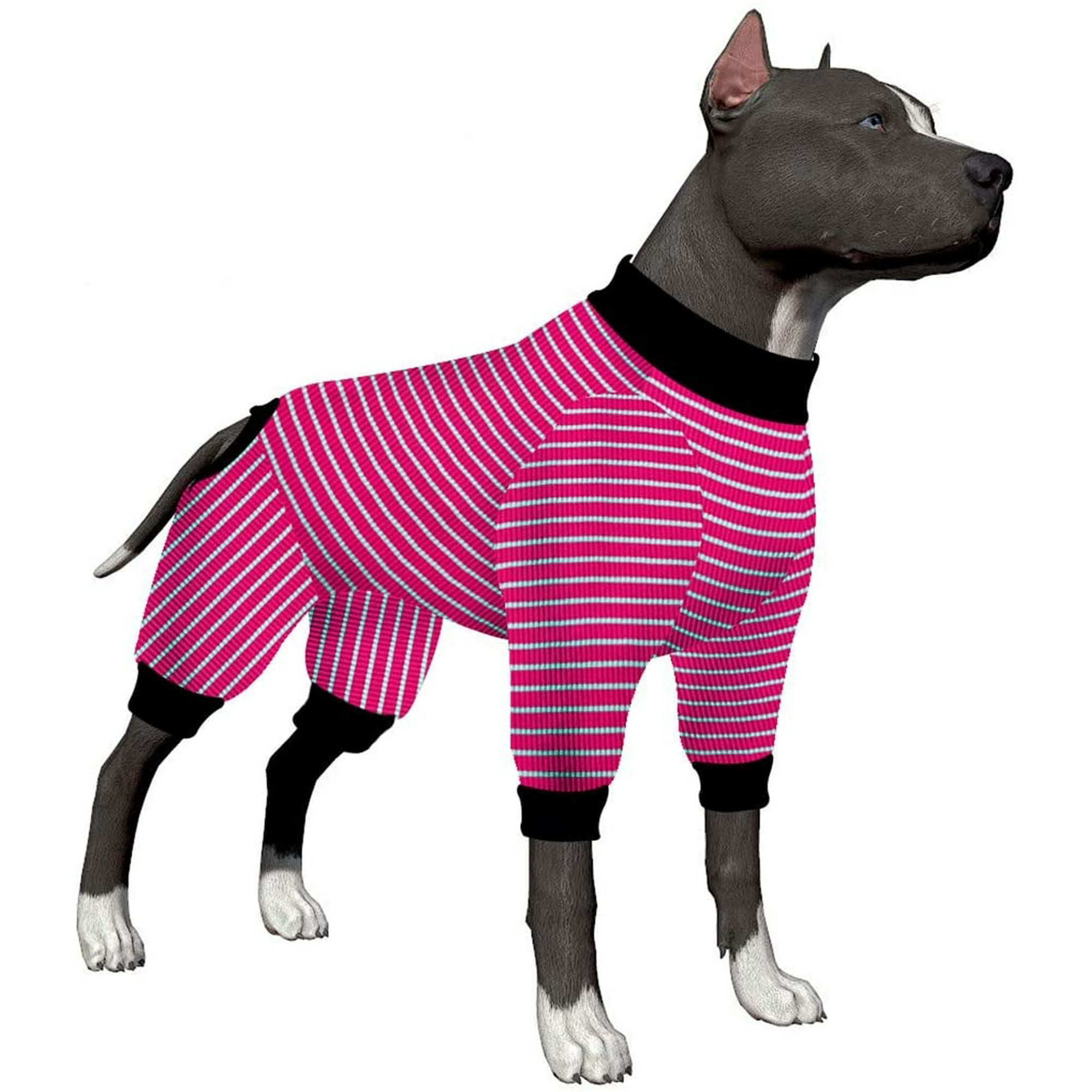 IGUOHAO Large Dog Pajamas Cotton Big Dogs PJS Pink Red and Green Stripes Dog Shirt 4 Legs Design Full Body Coverage Protection for Big Dogs Pitbull Shirt Bulldog Pajamas Boxer Pajamas Walmart
