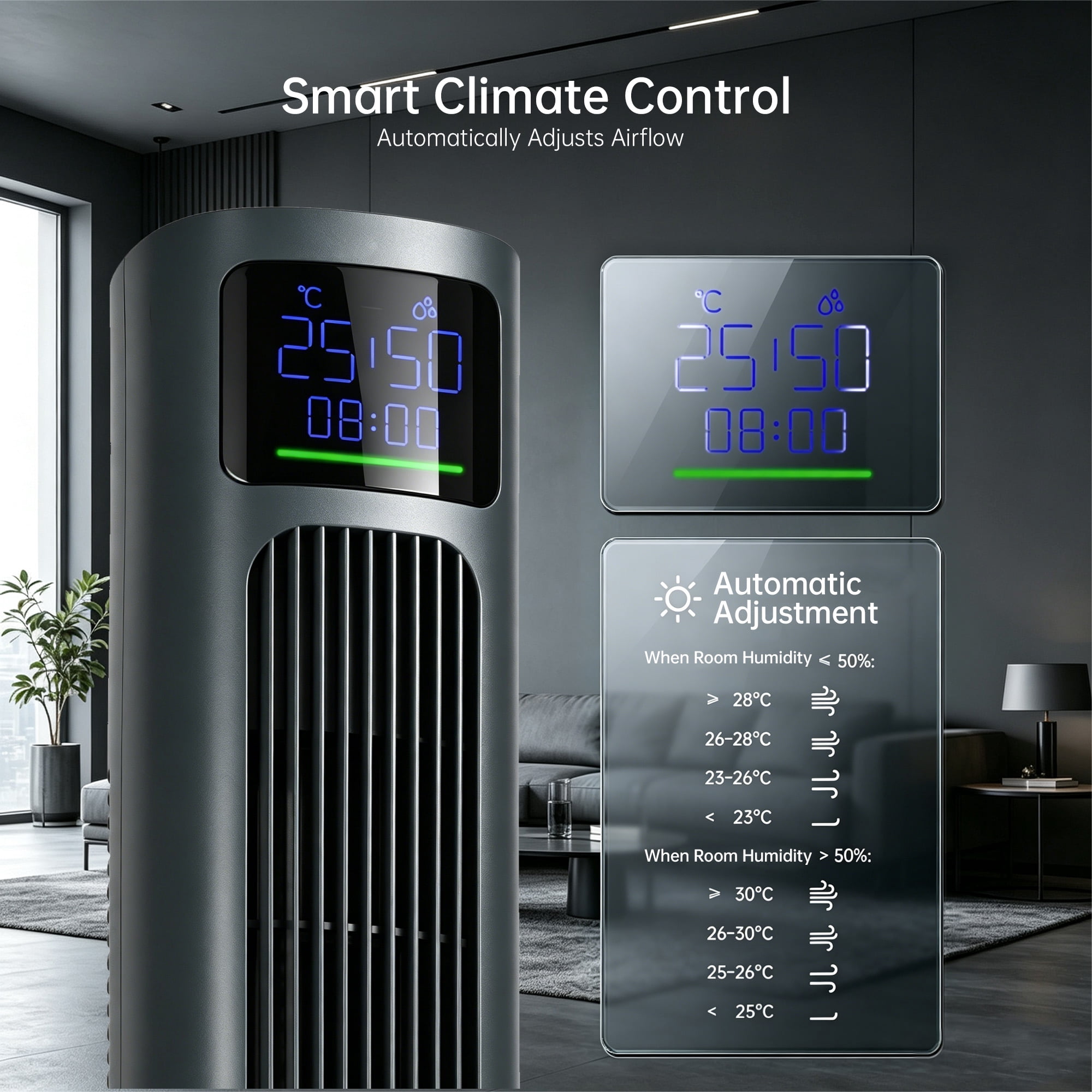 PHILODECO 40" Smart Tower Fan,Featuring Temperature and Humidity Display,4 Speed Settings and Modes,80° Oscillation,12-hour Timer, Remote Control,Sleep Mode For Bedrooms, Living Rooms and Offices