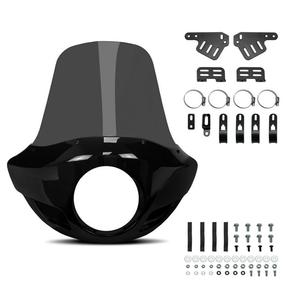 Krator Motorcycle Windshield, Motorcycle Fairing, 35 mm - 49 mm Fork Clamps, 5.75" Headlight, Smoke, Compatible with Harley Davidson Seventy-Two 2012-2016