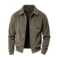 thumbnail image 3 of LODIENY Corduroy Button Down Cropped Shirt Jackets for Men with Pockets Long Sleeve Collared Vintage Trendy Overshirt Army Green M, 3 of 8