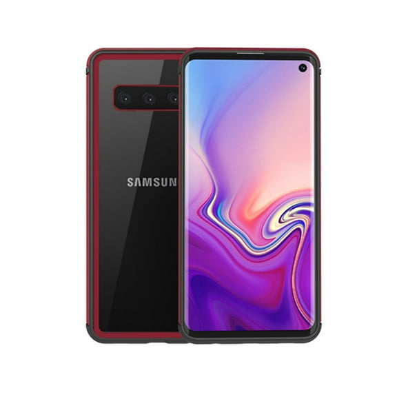 Galaxy S10 Rugged Clear Case, Allytech Full-Body Hybrid Bumper Cover, Support Wireless Charging, Shockproof Case for Samsung Galaxy S10 6.1 inch 2019, Red/Clear