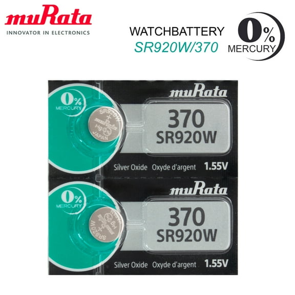 Sony 370 (SR920W) 1.55V Silver Oxide 0% Hg Mercury Free Watch Battery (2 Batteries)