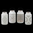 thumbnail image 1 of Urban Trends 4 Piece Ceramic Cylindrical Vase with Floral Lattice Gold Interior and Handle, White, 1 of 1