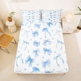 thumbnail image 3 of Erosebridal Blue Bow Heart Queen Sheet Sets for Boys Girls, Watercolor Ribbon Bed Set, 4pcs, 3 of 6