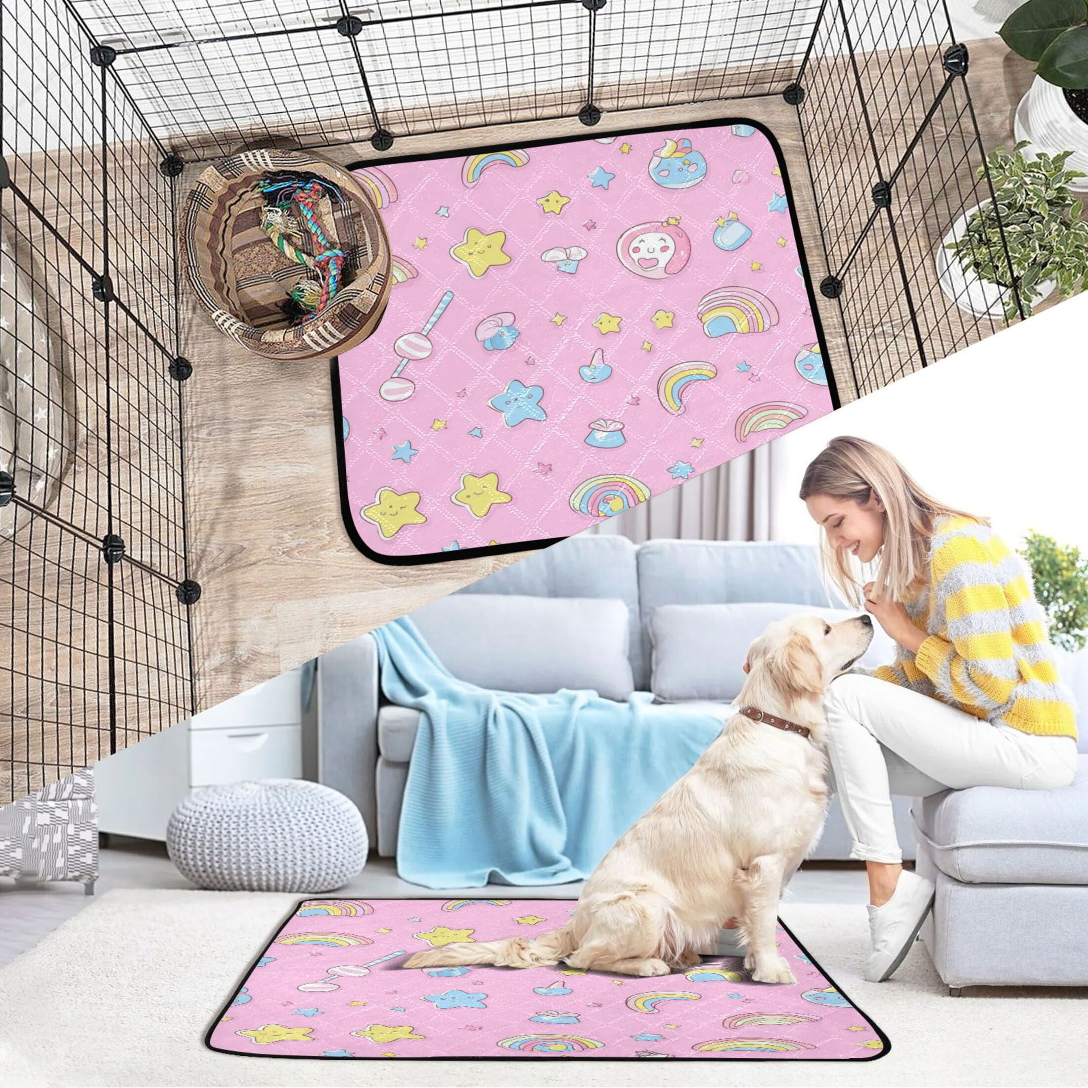 Qxltty A Pattern Of Kawaii Candy and Stars Cat litter Pads Pet Set of 2 Diaper Mats Center Anti-leakage Layer Absorbent Soft and Comfortable