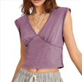 thumbnail image 3 of Camisetas Sin Mangas para Mujer, Cuello en V Profundo, Espalda Plisada, Camisetas para Salir, Estilo Y2K, Ropa de Calle. Púrpura XS, 3 of 10