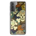 thumbnail image 1 of DistinctInk Clear Shockproof Hybrid Case for Galaxy S21+ PLUS 5G (6.7" Screen) - TPU Bumper, Acrylic Back, Tempered Glass Screen Protector - Sugar Skulls Green Orange, 1 of 2