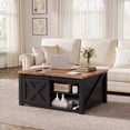 thumbnail image 4 of 31.5" Square Lift Top Coffee Table, Farmhouse Coffee Table with Ample Storage, Wood Center Table with Sliding Doors and Large Hidden Space for Living Room Home Office, Black, 4 of 9