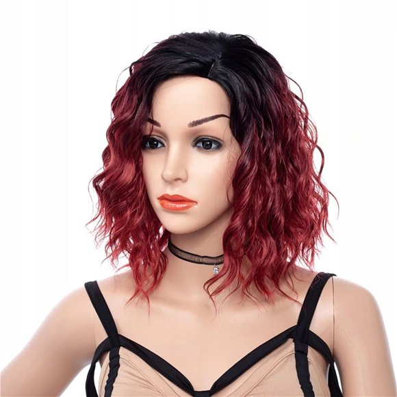 Fashion woman burgundy short curly hair