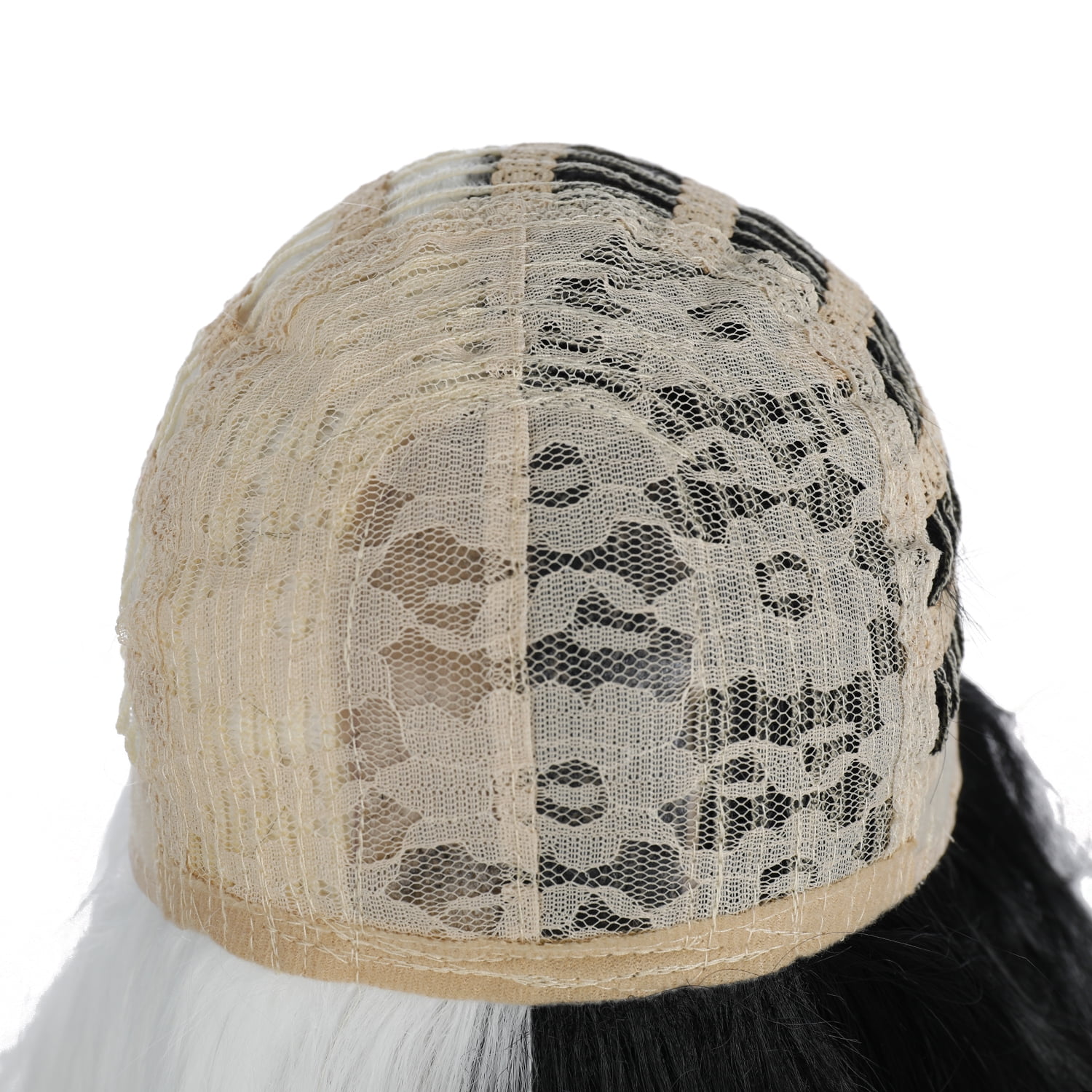 RightOn 27" Black and White Wig Long Curly Wig with Bangs Black and White Wig Two Tone Wig Women Girls Synthetic Wig with Wig Cap