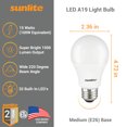 thumbnail image 2 of Sunlite LED A19 Light Bulbs, 15 Watts (100W Equivalent), 120V, 1500 Lumens, Standard E26 Base, Non-Dimmable, 220 Degree Beam Angle, ETL Listed, 4000K Cool White, 6 Pack, 2 of 6