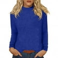 thumbnail image 2 of Mock Neck Tops for Women Loose Fitting Long Sleeve Shirt Cozy Casual Fitted Basic Tees Lightweight Comfy Pullover Dark Blue L, 2 of 5