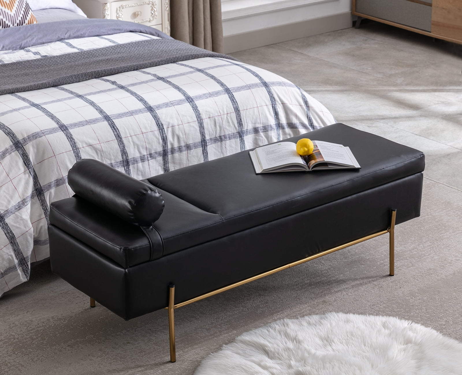 Guyou 54 inches End of Bed Bench PU Leather Upholstered
