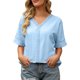 thumbnail image 4 of Blusa clásica de verano para mujer, blusa holgada de encaje de manga corta de Color sólido, blusas, camisa Pompotops  hkajfhjk471395, 4 of 8