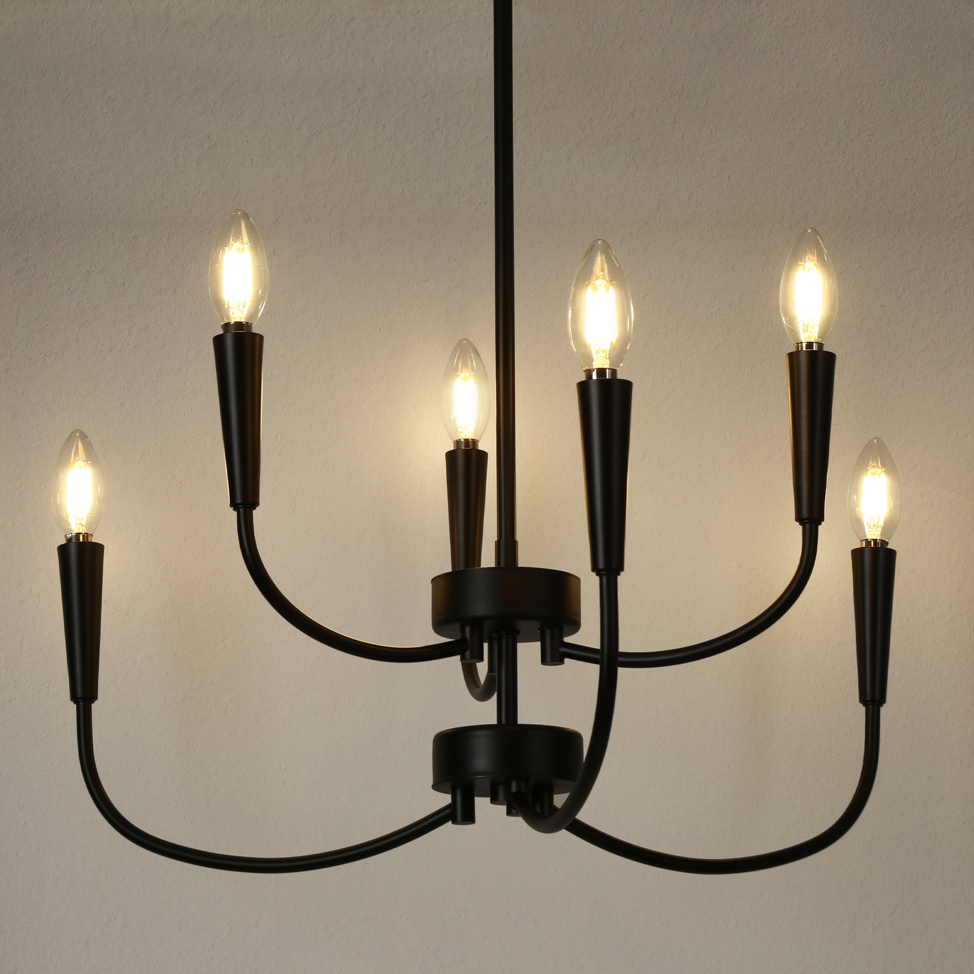 LNC Trucatinon 6 -Light Matte Black Metal Chandelier
