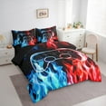 thumbnail image 3 of jejeloiu Teens Gamepad Bedding Comforter Set 7pcs,Modern Gamer Queen Bedding Sets,Blue Red Flame Queen Sheet Sets For Boys Kids,Ultra Soft Home Decor Reversible, 3 of 8