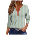 thumbnail image 1 of GYUJNB 3/4 Length Sleeve Womens Tops Button Down Summer Henley Neck T Shirts Plus Size Blouses, 1 of 5
