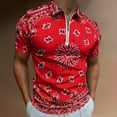 thumbnail image 2 of Bandana - Red Art Men Zipper T-shirt Summer Casual Short Sleeve T-shirt Top, 2 of 7